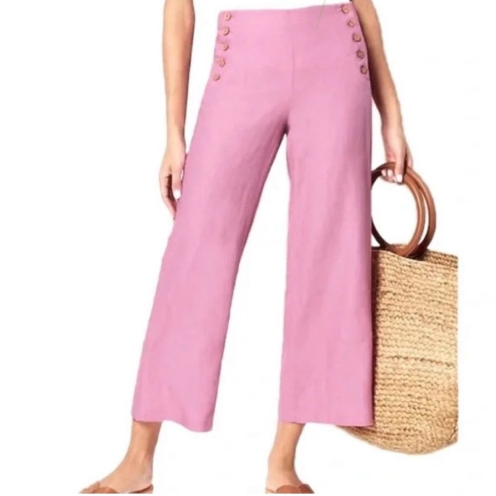 J. Jill Linen Sailor Pant Wide Leg Trouser Barbie Pink Medium